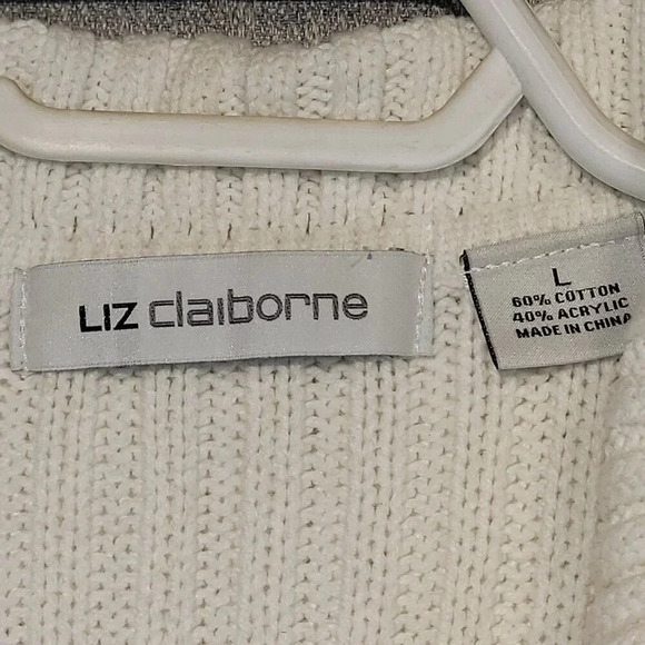 Liz Claiborne White  Long Sleeve Cable Knit Pullover Sweater Size Large - Picture 3 of 12